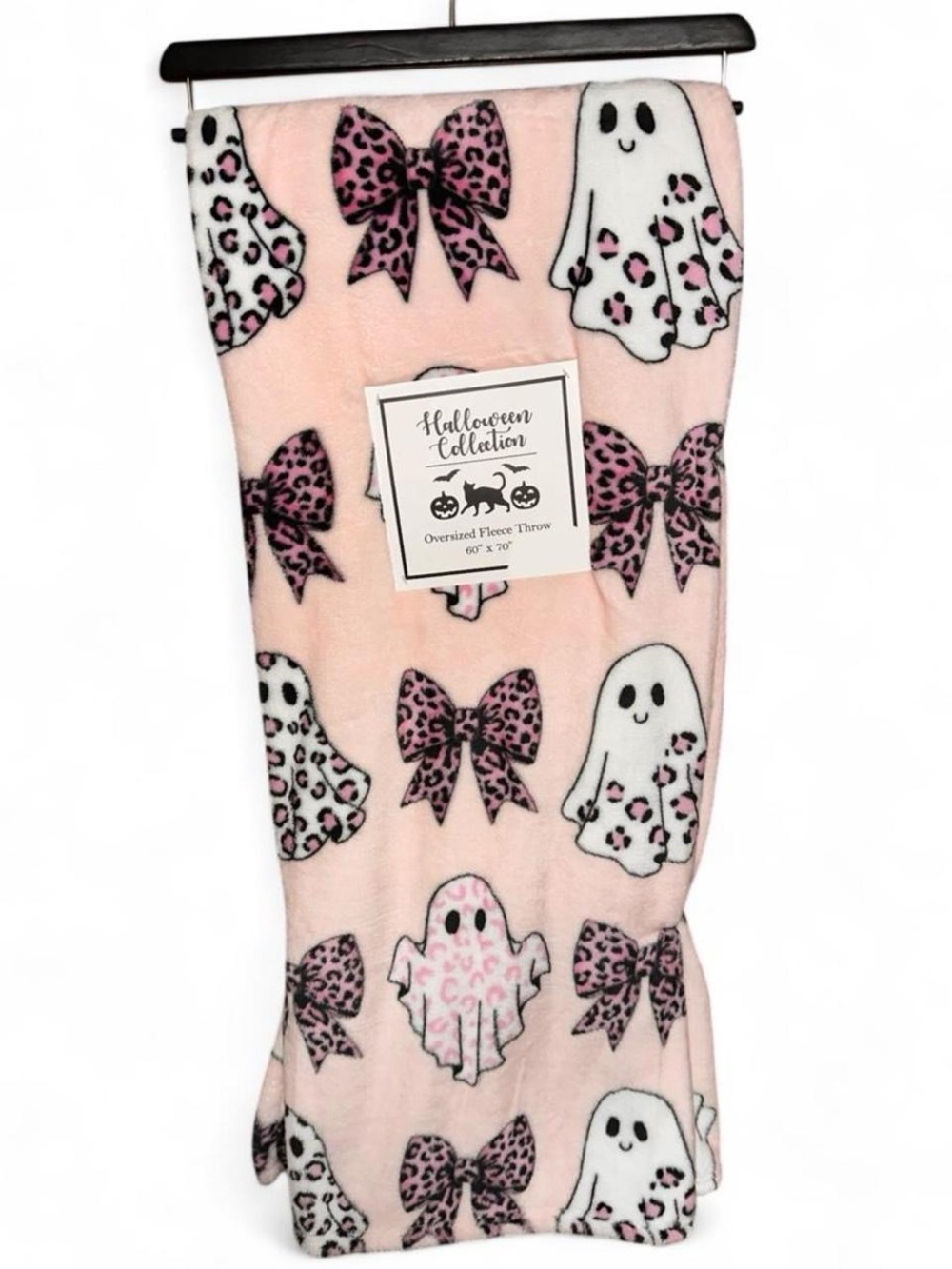 Pink Leopard Ghosts & Bows Halloween Oversized Throw Blanket